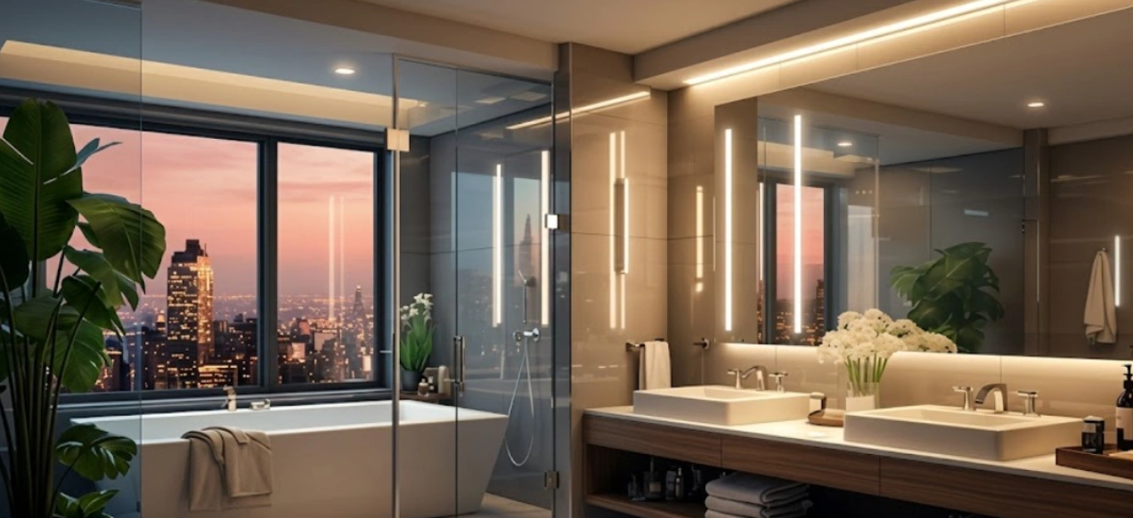 Modern bathroom wall panelling in a Delhi NCR bathroom