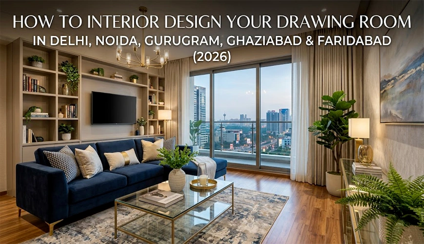 Drawing room interior design in a Delhi NCR apartment