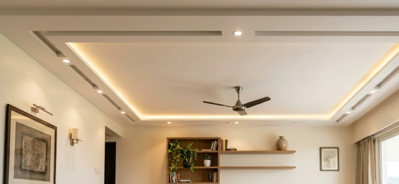 False ceiling design for an apartment living room with cove lighting