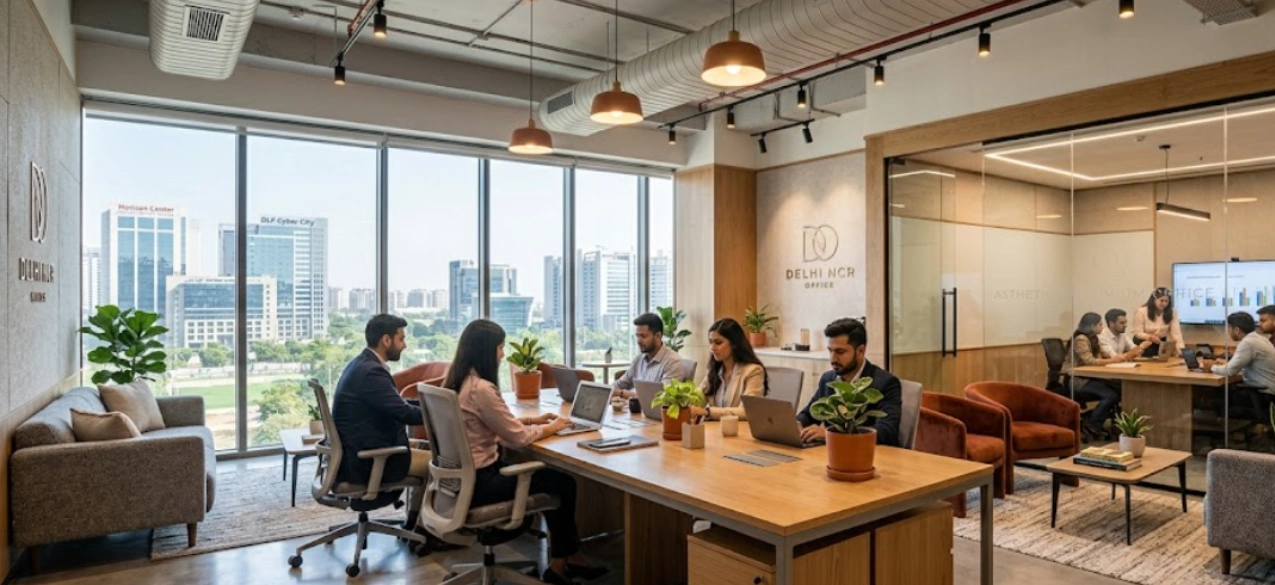 Modern office interior design in Delhi NCR with collaborative desking