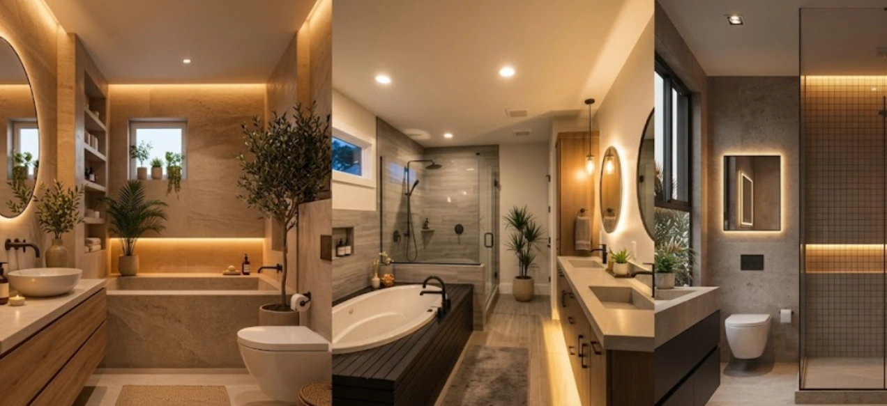 Large-format waterproof shower wall panels forming a seamless grout-free wet zone