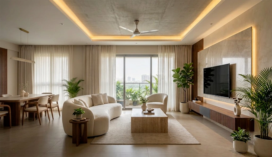 Trending living room design in a Delhi NCR apartment