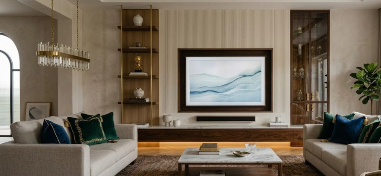 Modern TV unit design in a Delhi NCR living room