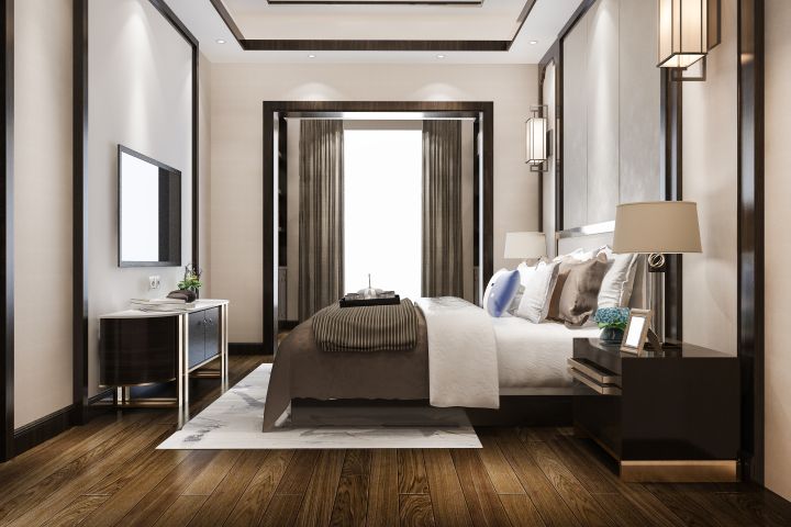 Master bedroom interior design in a 3 BHK flat Noida